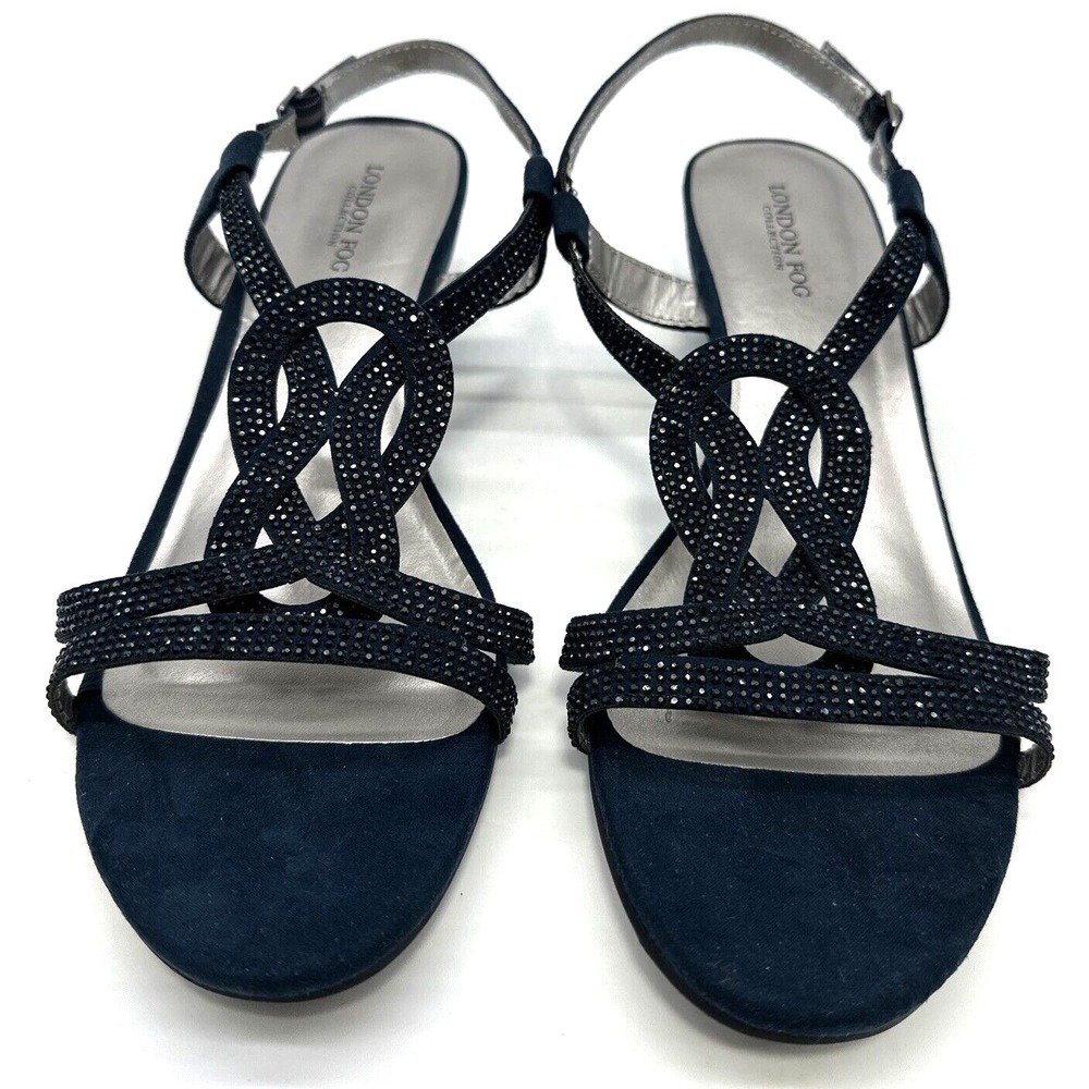 London Fog Womens Size 10 M Blue Suede Sandals Wedge Heels Multi Strap - Picture 3 of 6